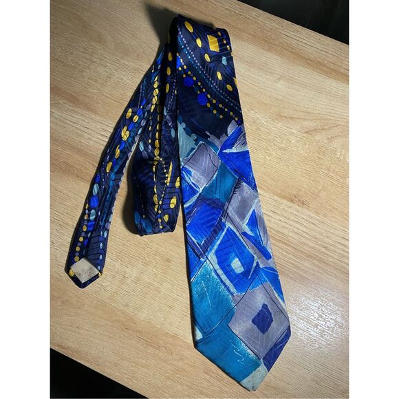Lanvin Blue Abstract 100% Silk Tie, MSRP $196 - Picture 1 of 9